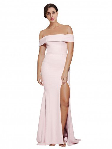 Off Shoulder Long Crepe Prom Dress with Straight Neckline and Side Split Canada
