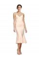 Midi Length V-Neckline Crepe Cocktail Prom Dress / Homecoming Dress with Thin Straps and Fulted Skirt