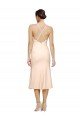 Midi Length V-Neckline Crepe Cocktail Prom Dress / Homecoming Dress with Thin Straps and Fulted Skirt