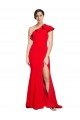 One Shoulder Long Sweep Train Crepe Prom Dress with Thigh High Split