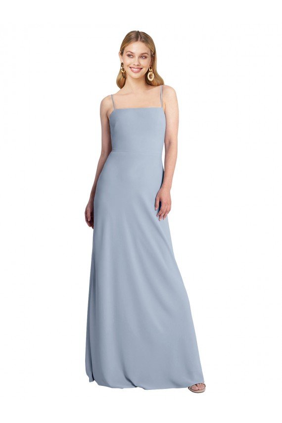 Straight Neckline Crepe Slip Prom Dress with Strappy Back