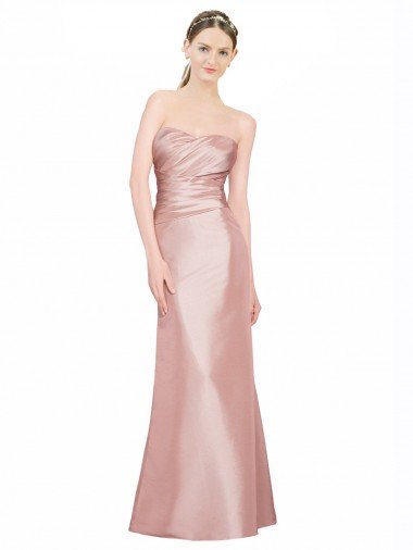Long Strapless Stretch Satin Prom Dress with Pleats and Low Back Canada