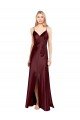 Sleek Spaghetti Straps V-Neck Stretch Satin Prom Dress with Center Front Slit