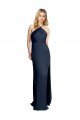 Halter Neckline Long Stretch Satin Prom Dress with Strappy Back and Side Slit