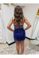 Spaghetti Straps Backless Sleeveless Short Velvet Sequin Prom Dress
