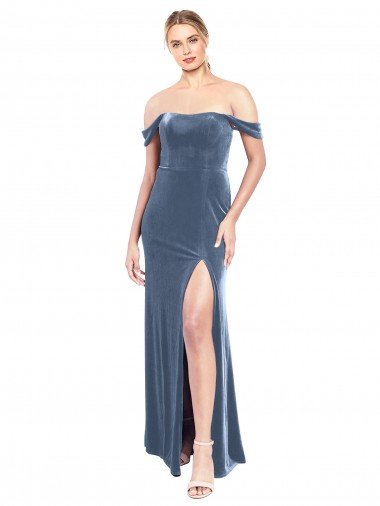 Draped Sleeves Wide Scoop Neck Off the Shoulder Velvet Prom Dress Canada