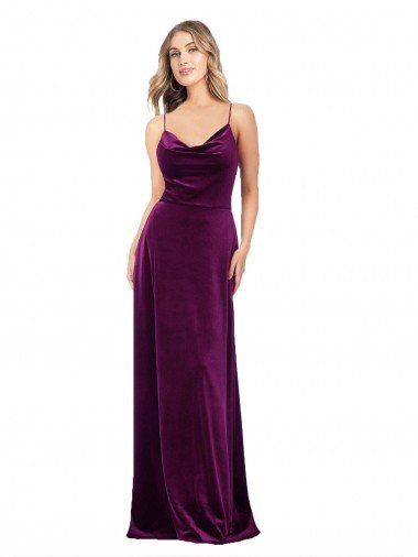 Draped Neckline Spaghetti Straps Velvet Prom Dress Canada