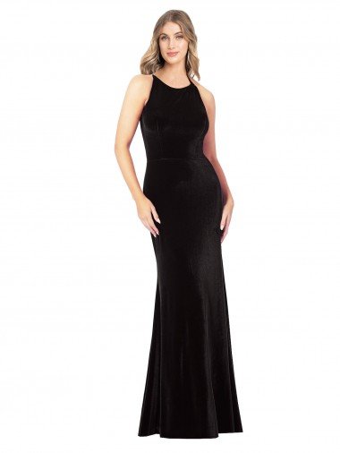 Vintage Velvet High Neck Prom Dress with Strappy Back Canada