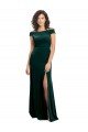 Floor Length Cap Sleeves Long Velvet Prom Dress with High Side Slit