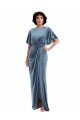 Flutter Sleeve Open Back Velvet Maxi Prom Dress with Pockets & Draped Wrap Skirt