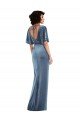 Flutter Sleeve Open Back Velvet Maxi Prom Dress with Pockets & Draped Wrap Skirt