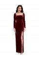 Sleek Square Neck Spaghetti Straps Velvet Prom Dress with Side Slit