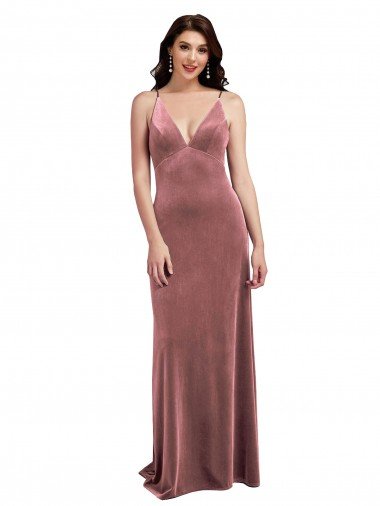 Low Scoop Back Long V-Neck Velvet Slip Prom Dress Canada