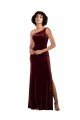 One Shoulder Floor-Length Velvet Prom Dress