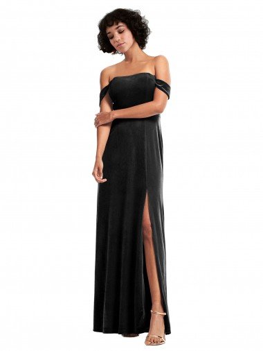 Off the Shoulder Drapped Sleeves Stretch Velvet Prom Dress Canada