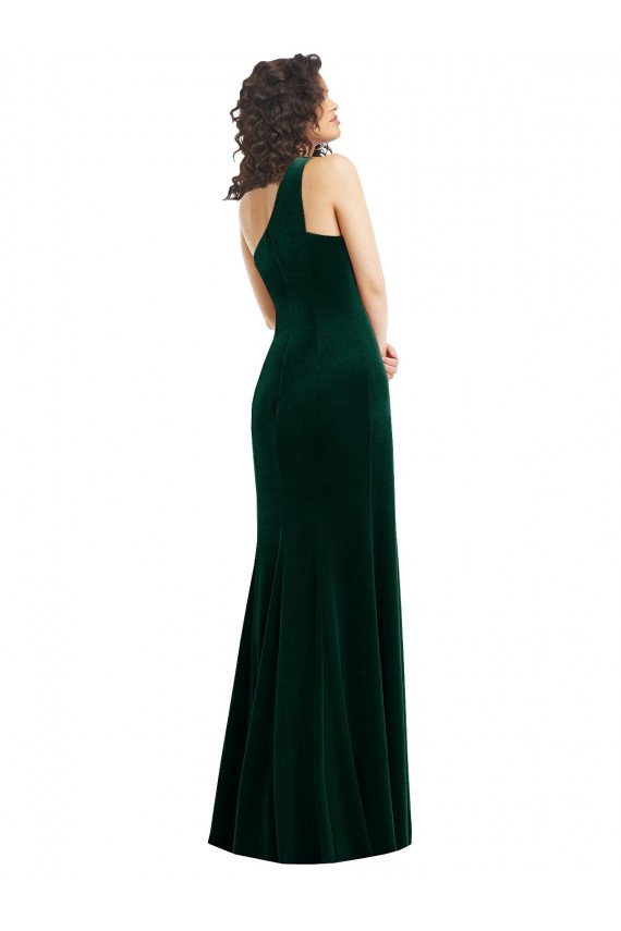 One Shoulder Velvet Trumpet Prom Dress with Front Slit