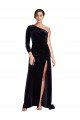 One Sleeve Long Velvet Prom Dress with Thigh High Split