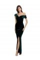 Long Asymmetric Neckline Ruched Velvet Prom Dress